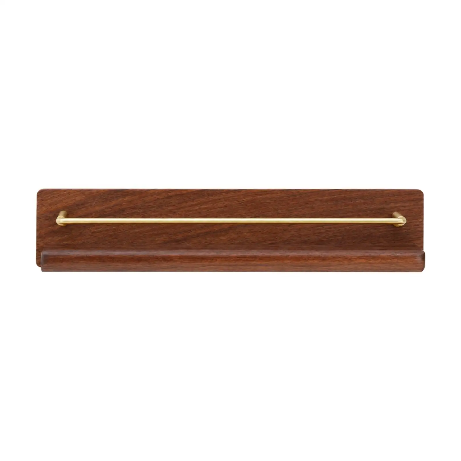 Walnut Wood Wall Rack with Raised Brass Rail for Bathroom Kitchen Entryway Decor Toiletries Cosmetics Small Display Shelf