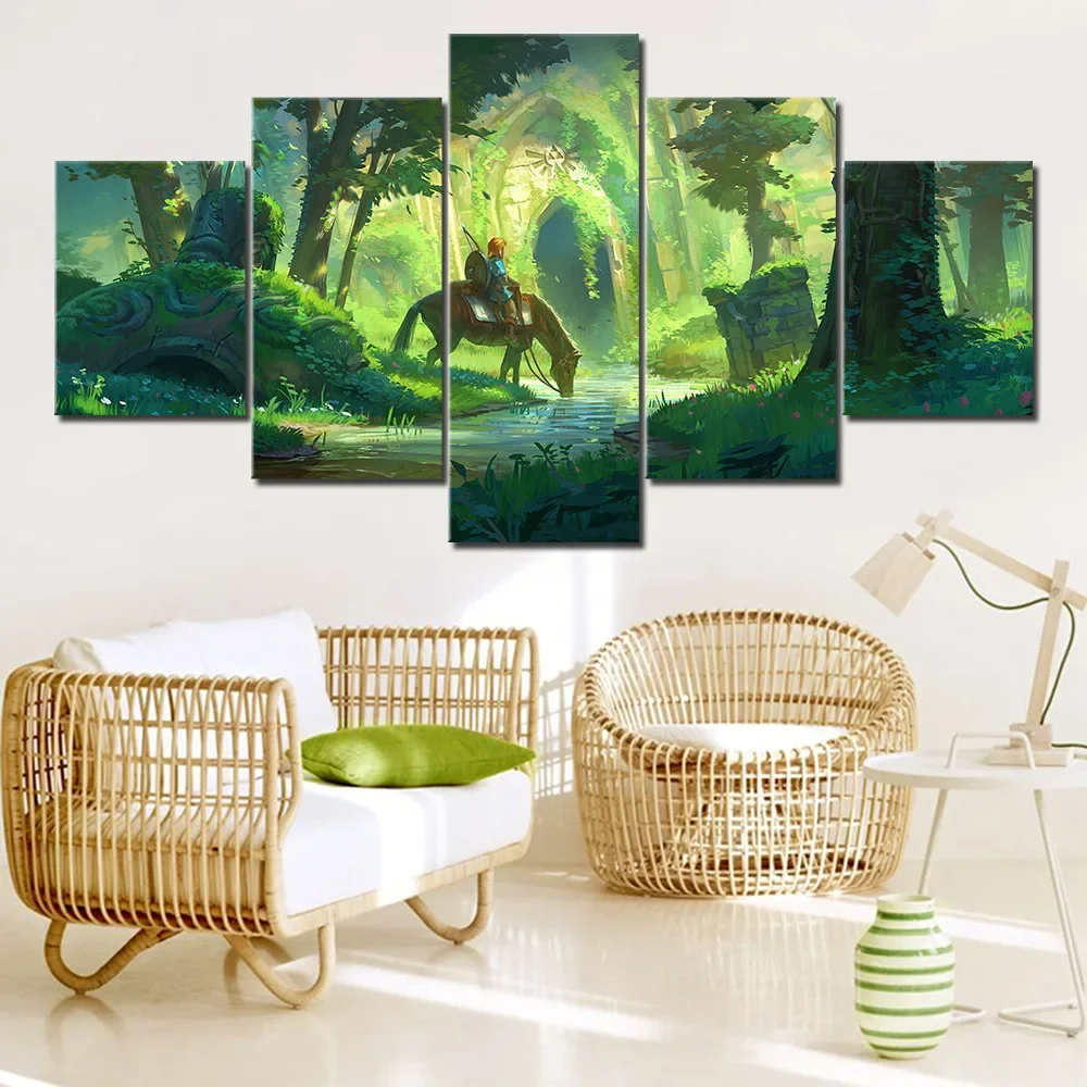 Electronic game abstract poster canvas 5-piece wall art core printing living room bedroom home decoration