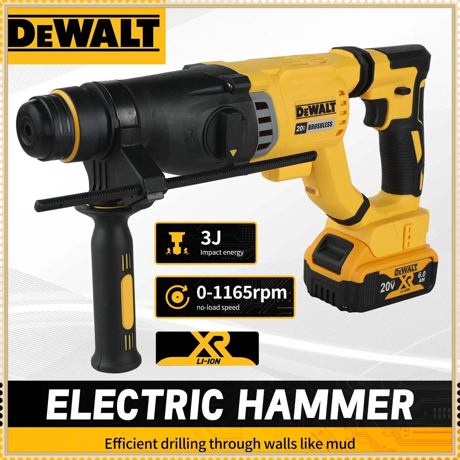 Hot Sale DEWALT 20V Brushless Cordless SDS Rotary Hammer 3-Mode Concrete Wall Metal Wood Drill D-Handle Tool