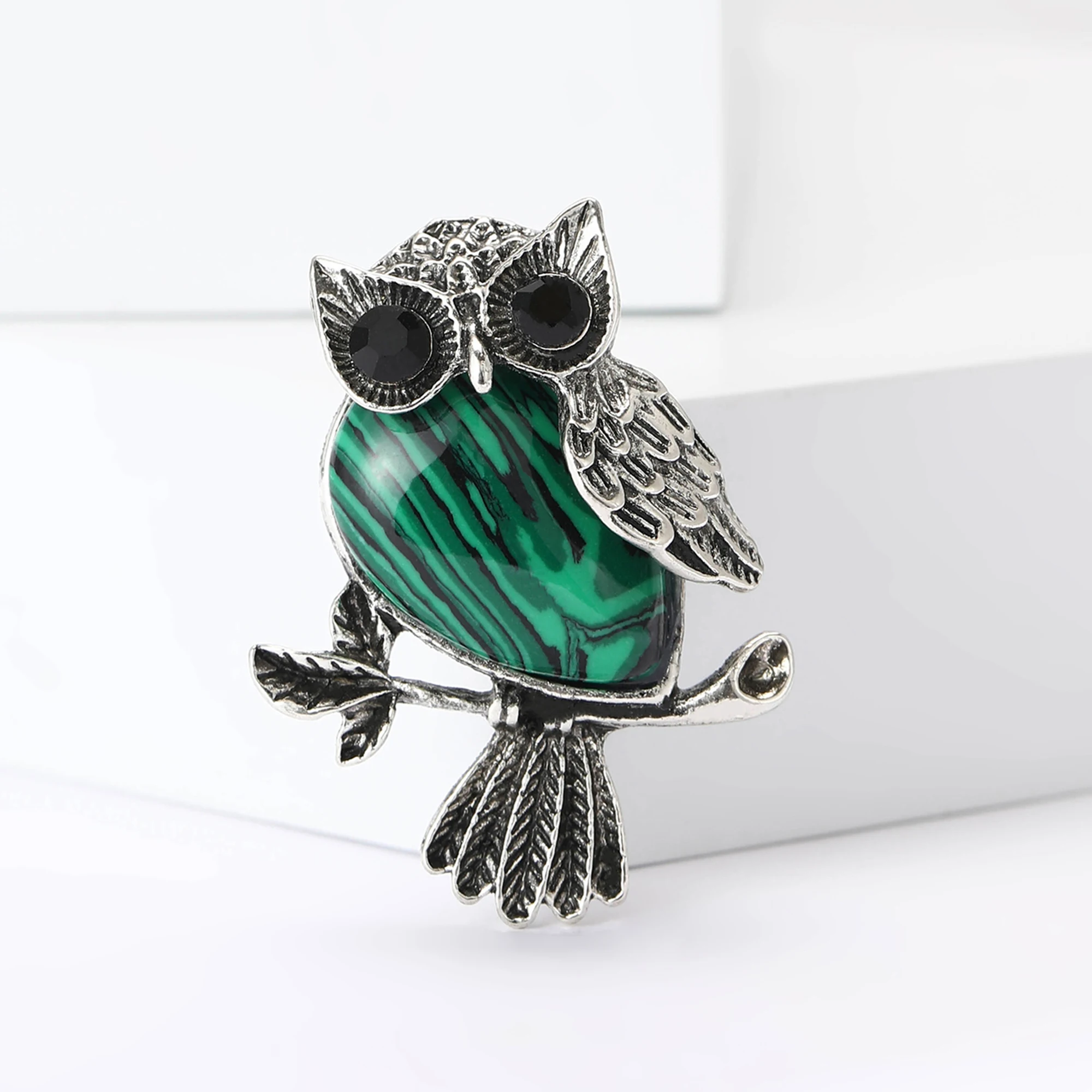 Vintage Turquoise Owl Brooches for Women Unisex Bird Pins 5-color Available Office Party Accessories Gifts