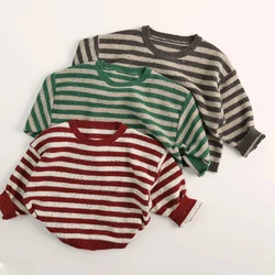 MILANCEL Spring Autumn Children's Sweaters 1-6Y Retro Style Girls Knitted Striped Pullover Boys Loose Warm Bottming Sweater