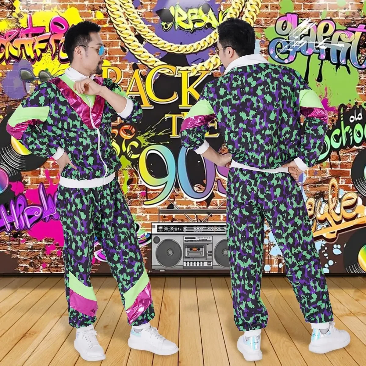 1990s ديسكو رياضية الركض ارتداء ريترو ستايل كرنفال موضوع حفلة البدلة لايف تأثيري سترة وسراويل تأثيري ازياء