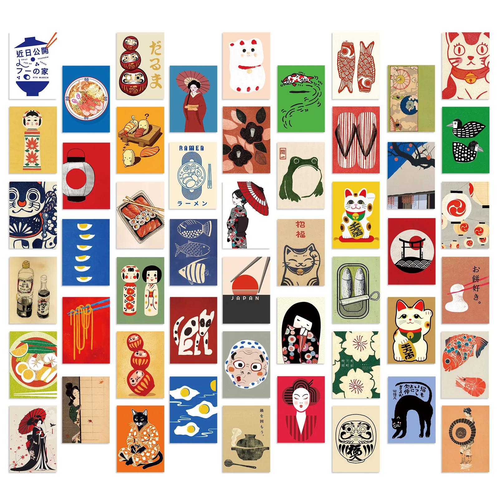 50pcs Cartoon Japanese Style Poster Stickers Refrigerator Phone Case Skateboard Computer Laptop Waterproof Decorative Stickers