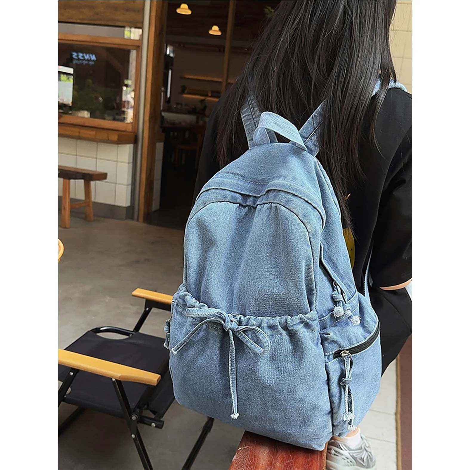 

Retro Japanese washed denim backpack for women, simple and versatile, student casual backpack, Harajuku style canvas backpack