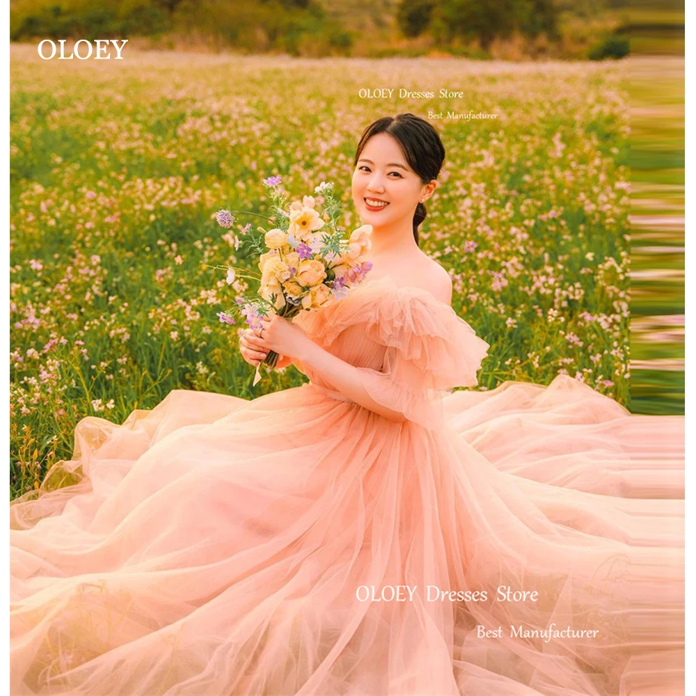 Oloey elegant erröten rosa Tüll Abschluss ball Abendkleider Korea Dame von der Schulter Pastrol Gartenparty formelle Kleider Braut Ehe