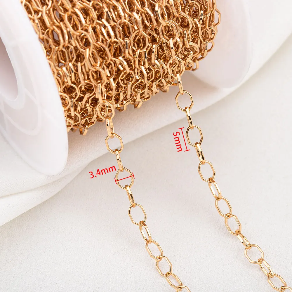 0.5Meter 1Meter 18k Gold Plated Brass Flat Oval Filled Cable Link Chains DIY Necklace Making Jewelry Bracelet Findings Supplies - view 6