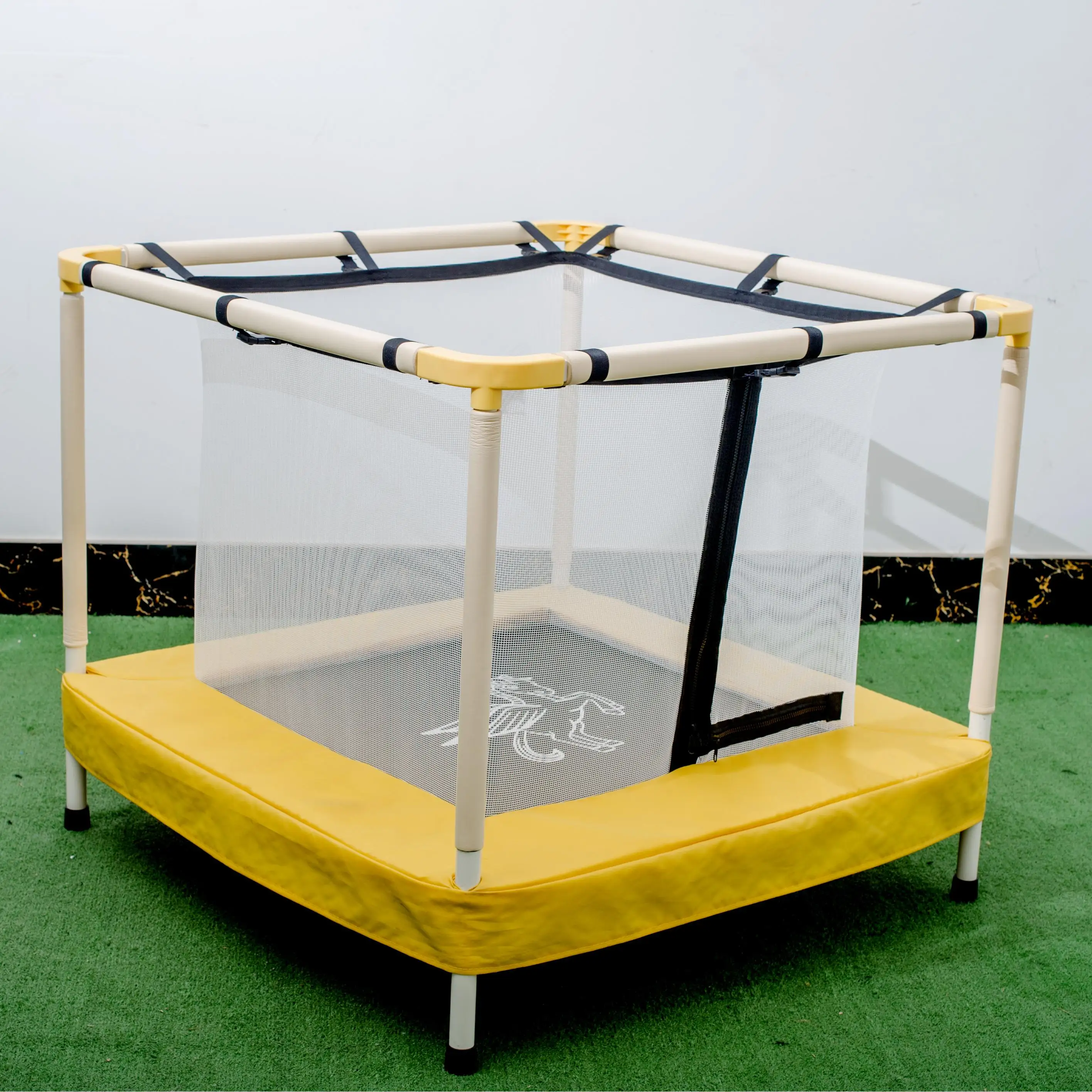 Square Mini Kids Trampoline with Safety Enclosure Net Indoor Home Fitness Jumping Bed for Babies Toddlers on Sale