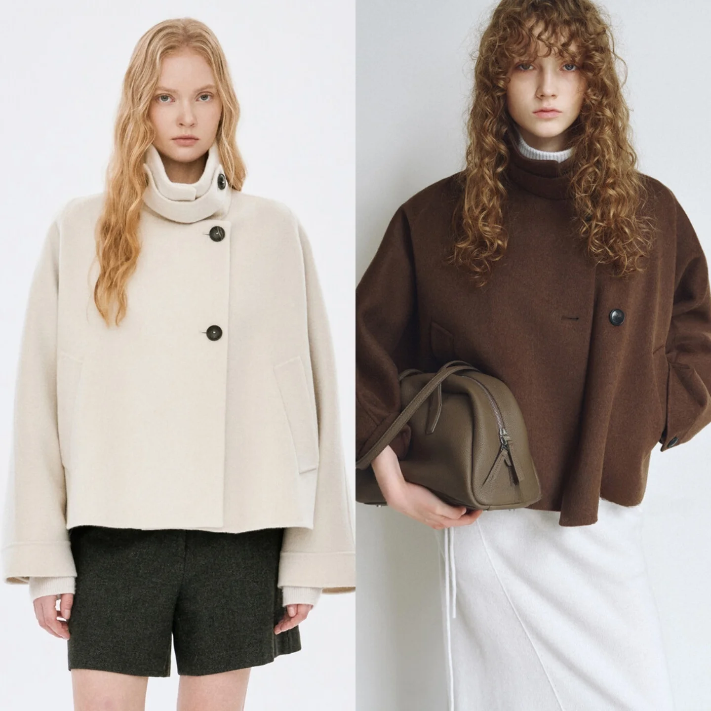 Handmade Pure Woolen Coat Stand Collar Double-Sided Sewn Commuter Style Slimming Korean Version Women's Fashion Outerwear