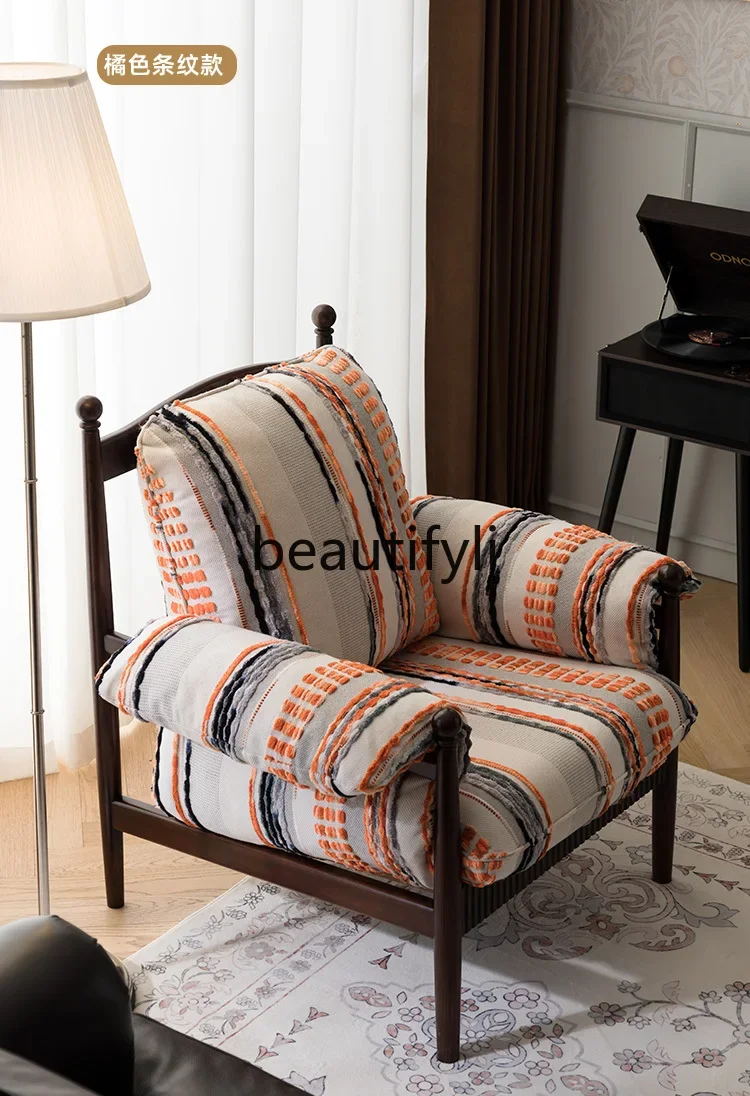 كرسي النمر الفرنسي أريكة واحدة عادية الرجعية الخشب الصلب كرسي واحد غرفة نوم المنزل أريكة صغيرة #2