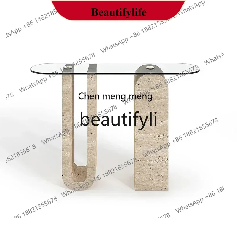 

D178 Nordic light luxury natural travertine entrance table minimalist aisle against the wall simple case
