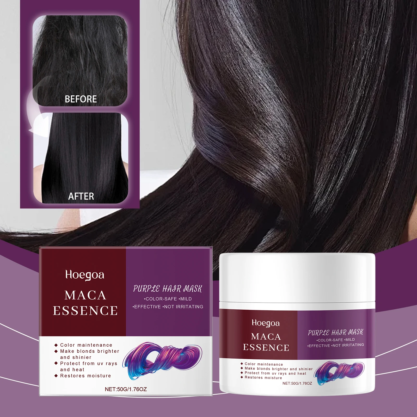 

Purple Repair Hair Mask Quick Repair Damaged Curly Hair Soft And Smooth Shiny Straight Deep Moisturizing Hair Care Conditioner
