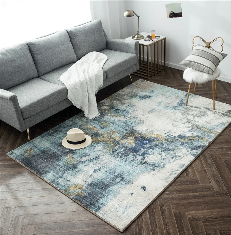 Faux Wool Shaggy Rug Distressed Abstract Area Rug Turquoise Carpets and Rugs Living Room Big Size Home textiles