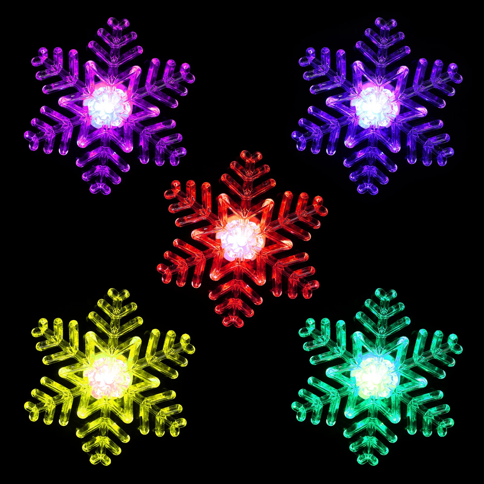 Veilleuse à ventouse pour décoration de fenêtre, lampe de Noël, ornement de Noël, lumières de fête de flocon de neige, 5 pièces