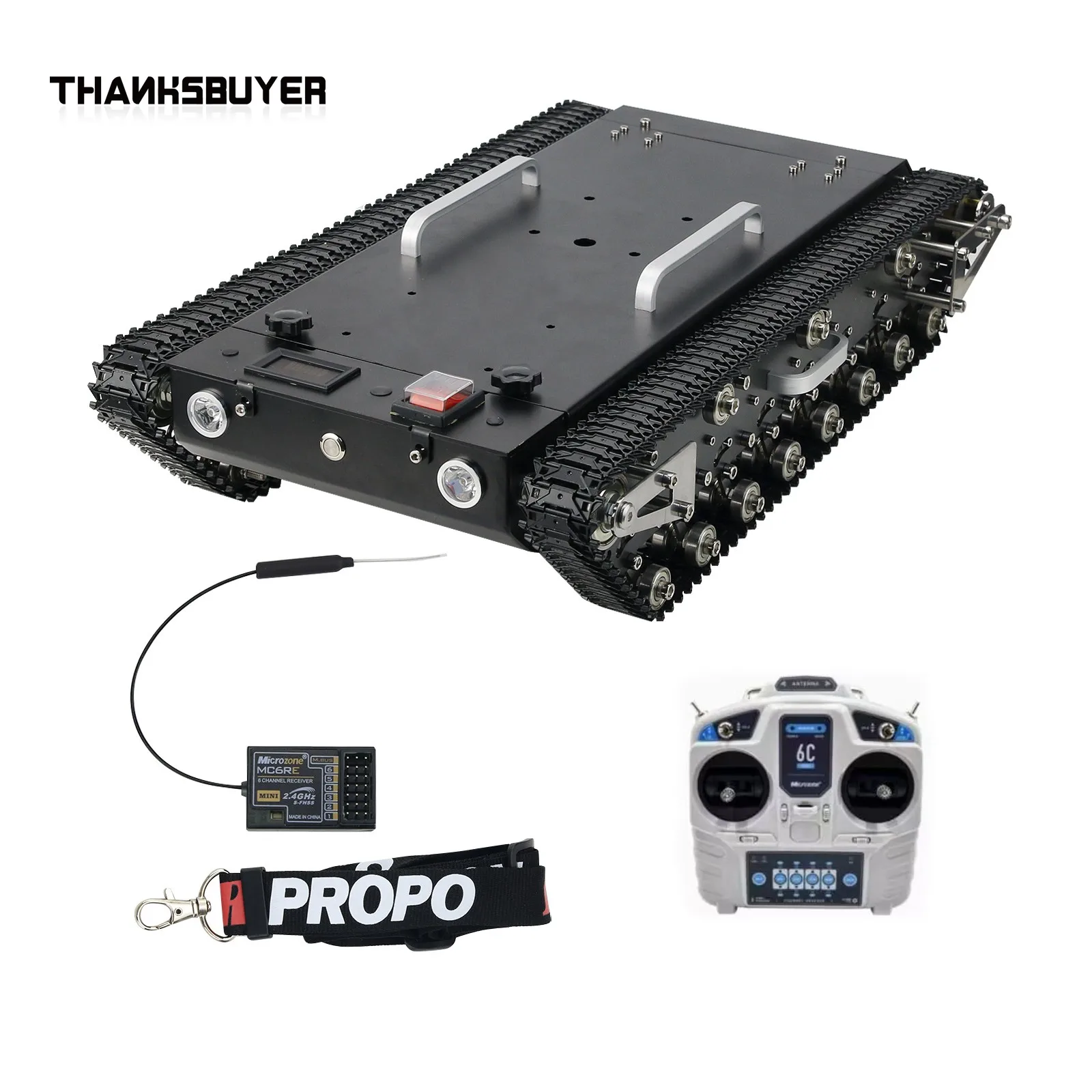 WT600S Assembled Robot 50x33x11cm Tank Chassis Metal RC Off-Road Tracked Tank Car w/ Suspension / Remote Control System