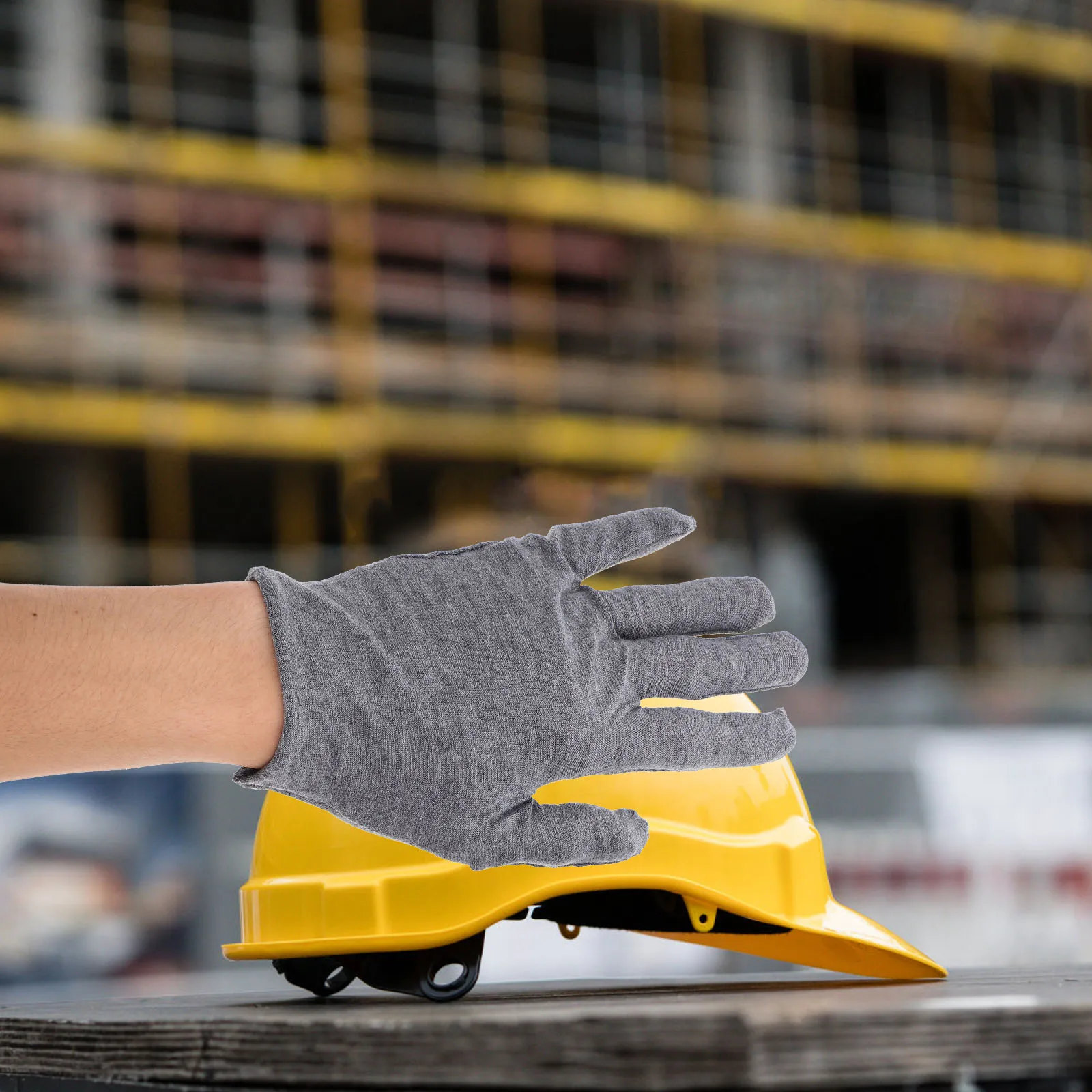 

12pcs Grey Cotton Gloves Work Protective Hand Safety Non-Slip Palm Gloves For Gardening Construction Warehouse Mechanic