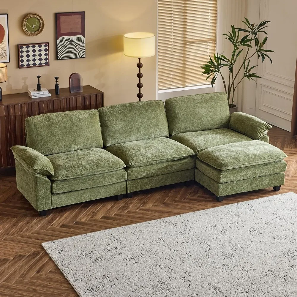 

122" Cloud Double-Layer Deep Convertible Sectional Sofa, Comfy L-Shape 3-Seat Couches for Living Room, Modern Couch with Movabl