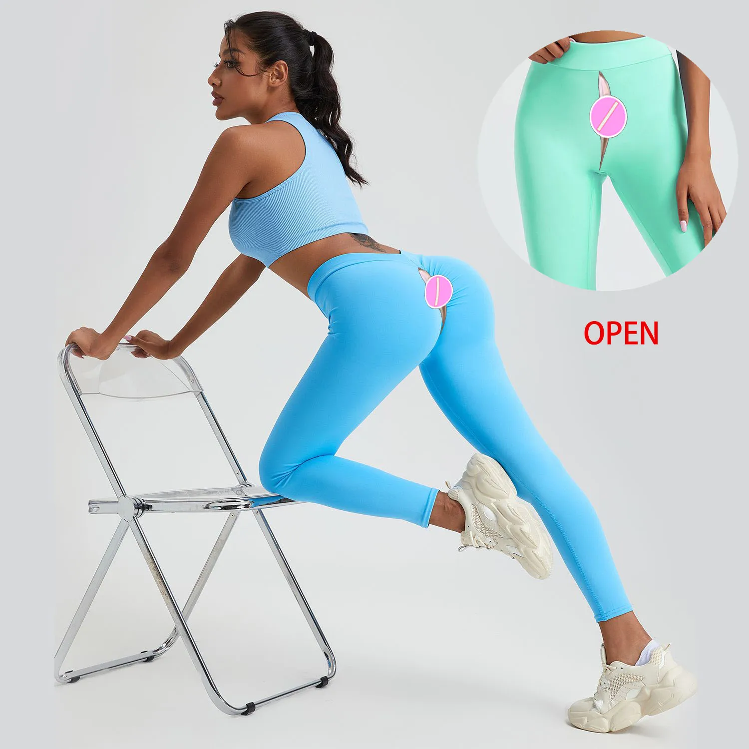 

V-Shap Peach Hip Seamless Yoga Pants Invisible Open Crotch High Waist Sexy Leggings Summer Thin Skinny Workout Pants Outdoor Sex