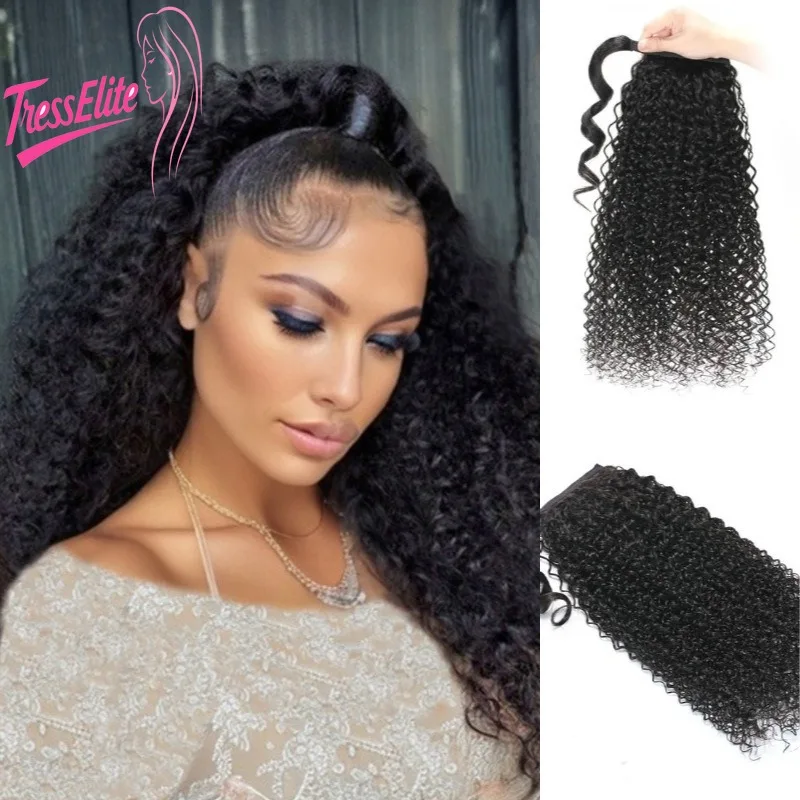 

Высококачественный 12A афро-кудрявый хвост 8-30 дюймов, волшебная лента, человеческие волосы, необработанные бразильские наращивания Реми для женщин