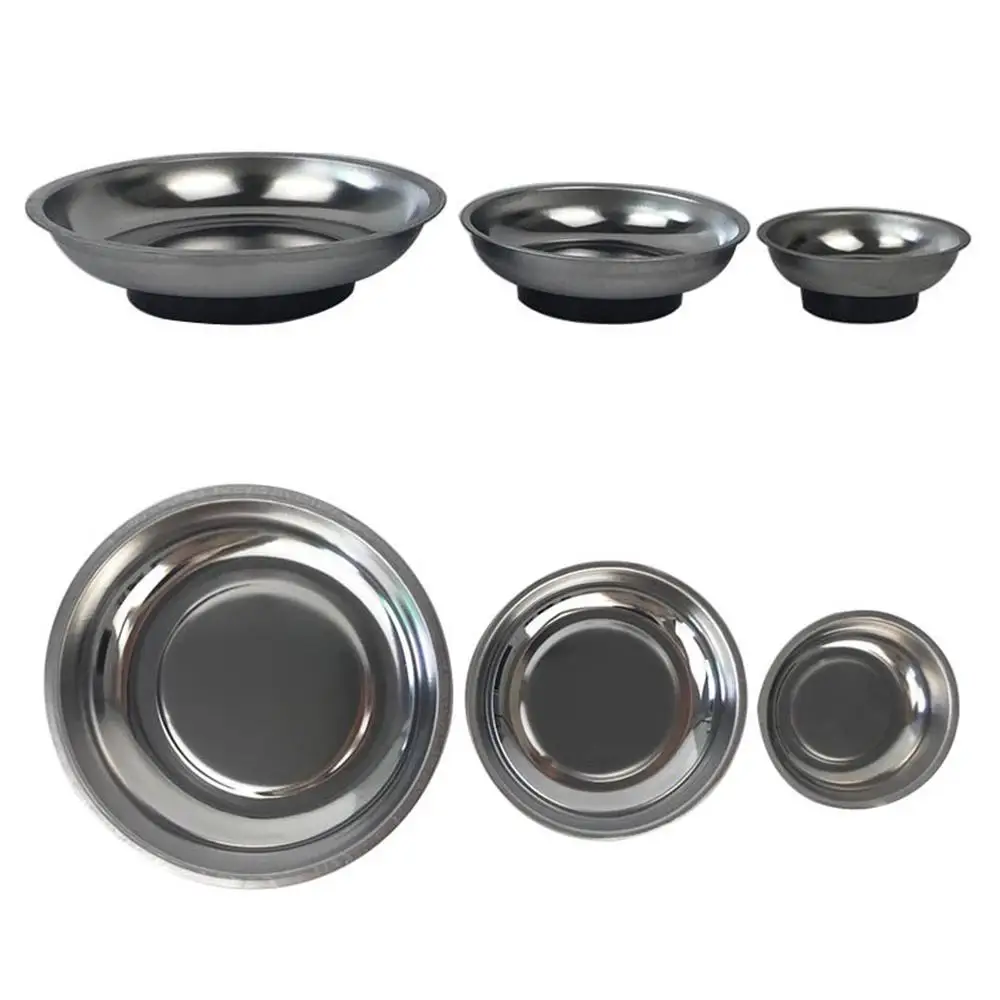 Circle Stainless Steel Magnetic Parts Bowl Tool Tray Nuts Bolts Screws Part Tray Magnetic Parts Plate Silver