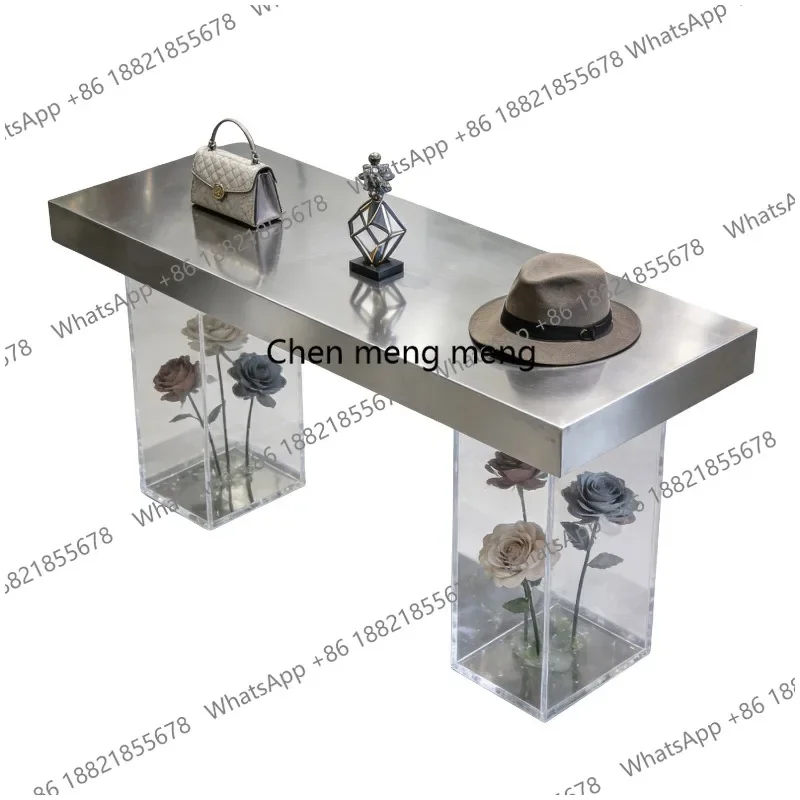 A74Clothing store stainless steel acrylic display table, shoe and bag store, middle display table
