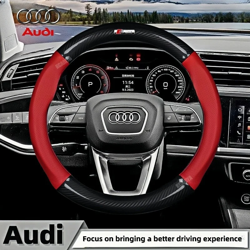 

For Audi A3 A4 A5 A6 A7 A8 Q1 Q2 Q3 Q5 Q7 Q8 S3 S4 S5 S6 Rs3 Rs4 Rs5 Tt Car Antislip Carbon Fiber Leather Steering Wheel Cover