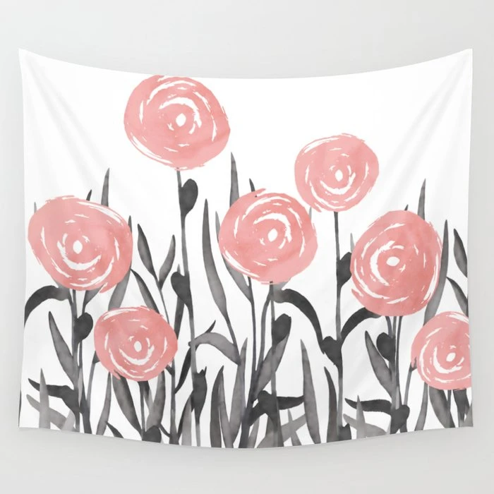 Ins Simple Watercolor Pink Flower Tapestry Flower Art Hanging Cloth Homestay Dormitory Renovation Background Cloth