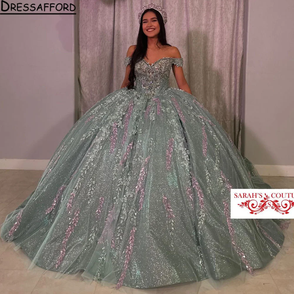 Mexican Lilac Ball Gown Quinceanera Dresses 3D Appliques Sweet 16 Dress Beaded One Shoulder Vestidos De 15 Años