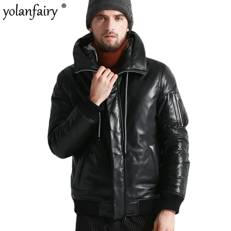 

AYUSUE Geniune Leather Jacket Men Sheepskin Leather Goose Down Coat Winter Warm Thick Outwear Parka Hombre Invierno17-H25# MF380