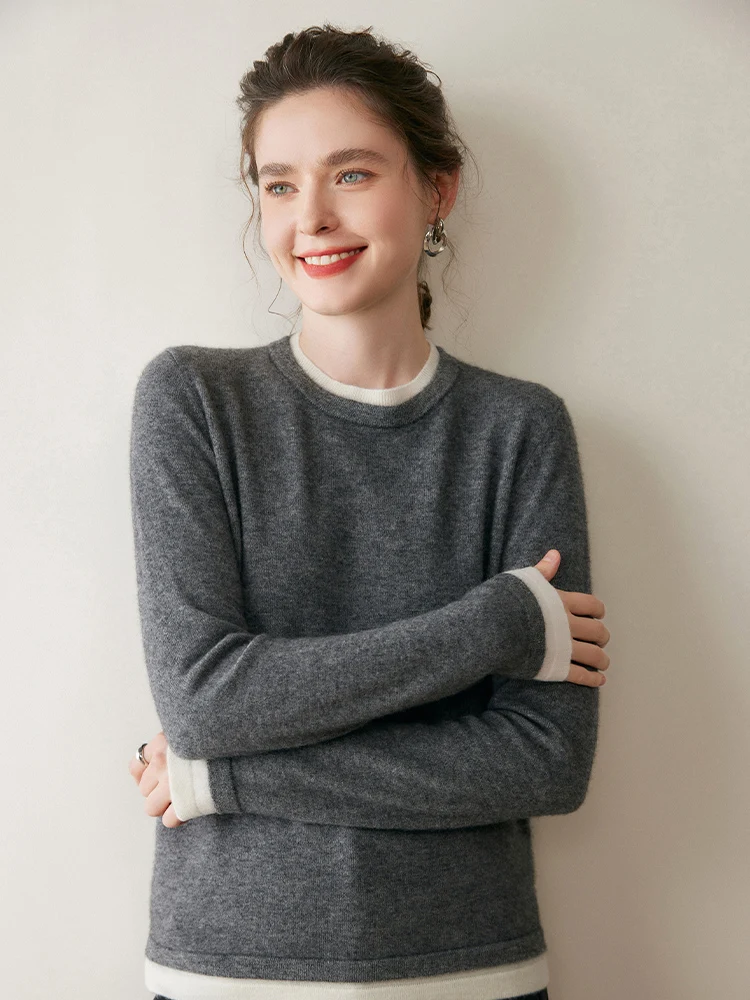 

MEETCC Базовый женский свитер из 100% кашемира, искусственный пуловер из 2 предметов, весенне-осенний кашемировый трикотаж, роскошный джемпер с круглым вырезом, мягкие топы