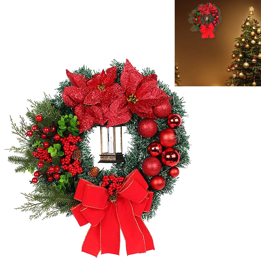 

Рождественский венок 30 см с ягодами и LED-подсветкой, подвесная гирлянда для декора дверей, окон, каминов