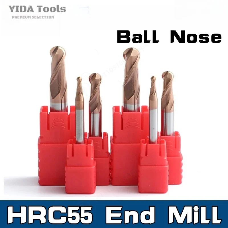HRC55 2Flutes Ball Nose End mill Carbide Endmills Alloy Coating Tungsten Steel Cutting Tool CNC Milling Cutter