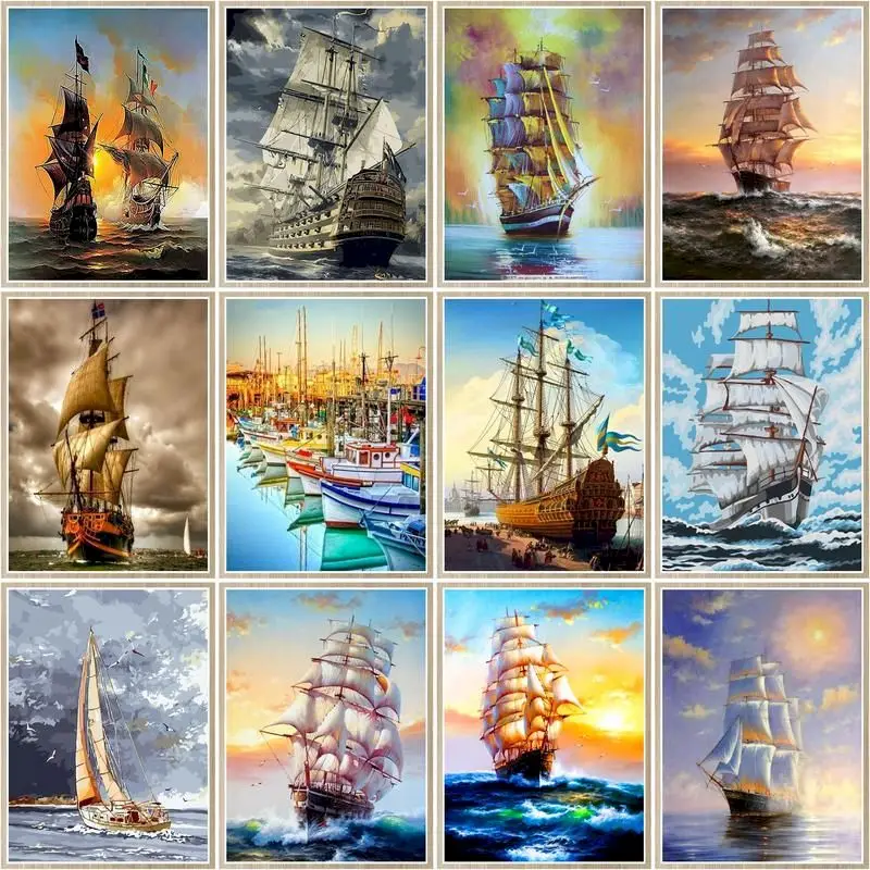 

CHENISTORY Paint By Number Marine Sailing Scenery Acrylic Picture Painting By Number Seascape On Canvas For Home Decor