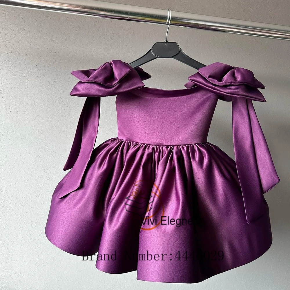 Purple Flower Girl Dresses for Girls Real Picture 2023 Sleeveless Tutu Knee Length Wedding Party Gowns Satin فساتين اطفال للعيد