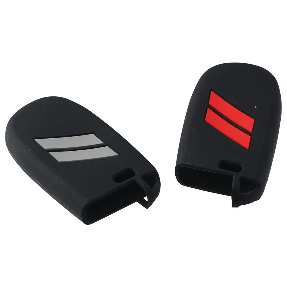 2pcs Silicone Car Key Fob Cover Red Black 5 Buttons Keyless Cover Holder Key Fob Cover Replacement for Dodge Challenger Charger