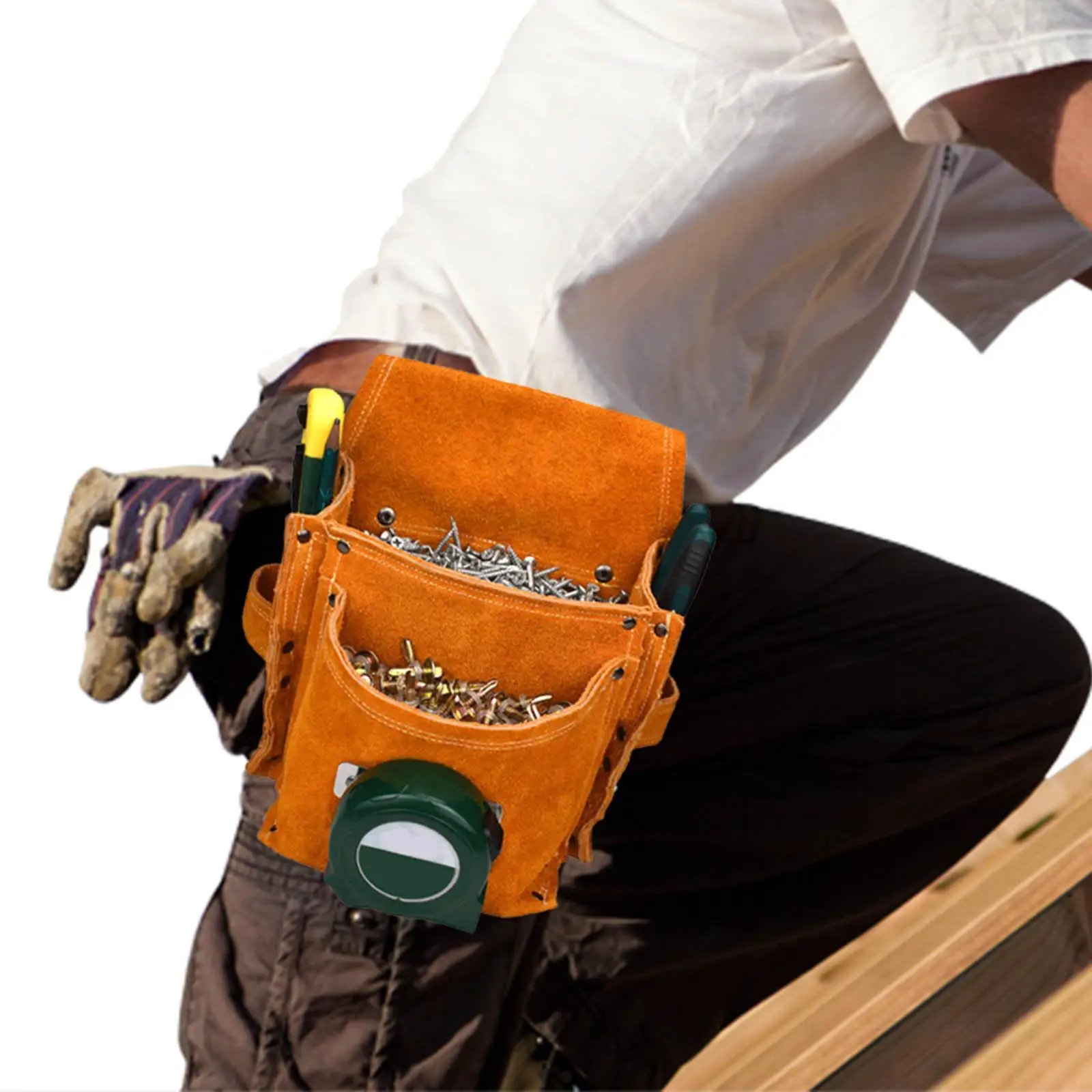 Bolsa de cinto de ferramentas de couro bolsa de cintura para tarefas de melhoria da casa resistente laranja