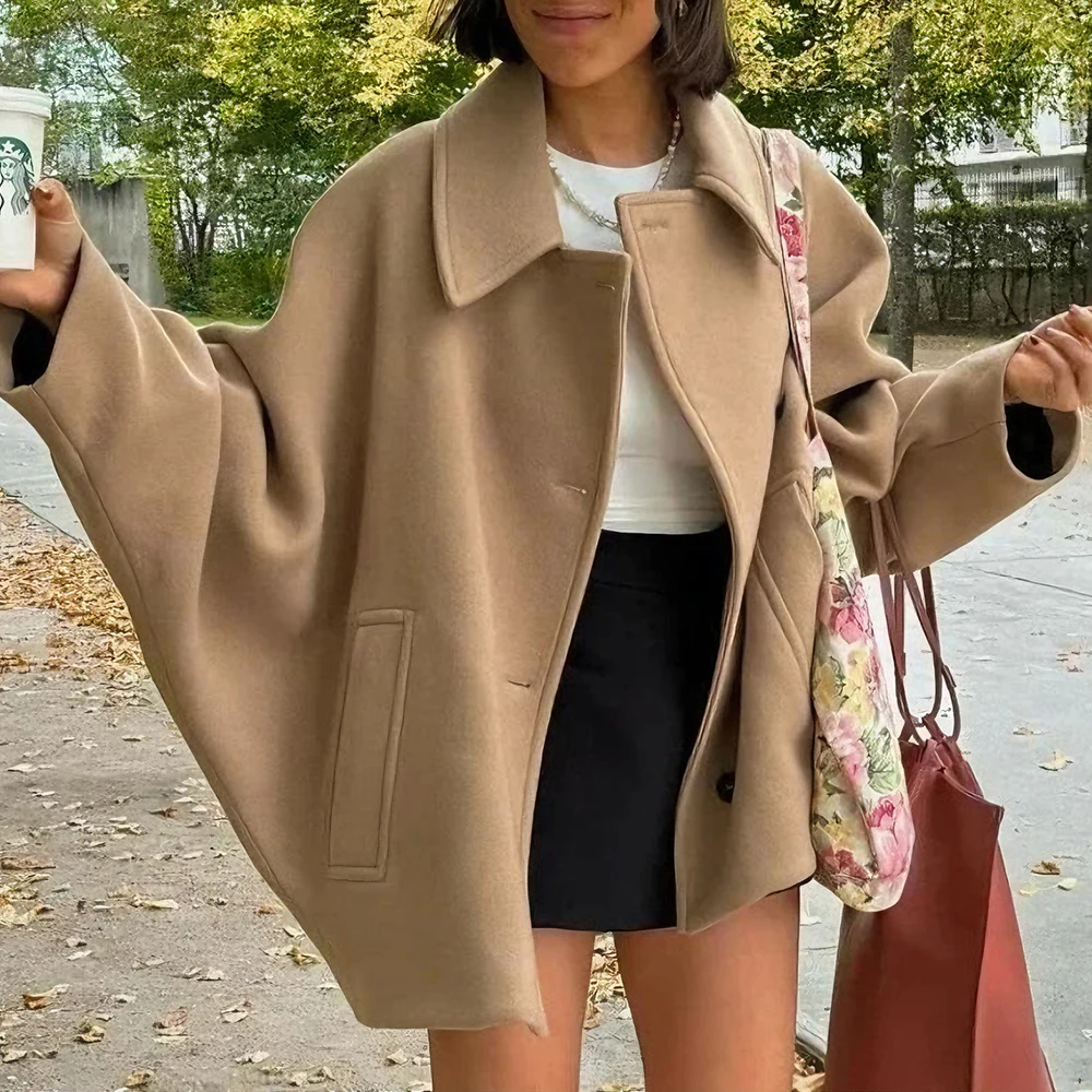 المألوف النمط الفرنسي قصيرة طول كم طويل مزيج الصوف معطف طوق معطف المرأة ربيع الخريف الشتاء ملابس خارجية