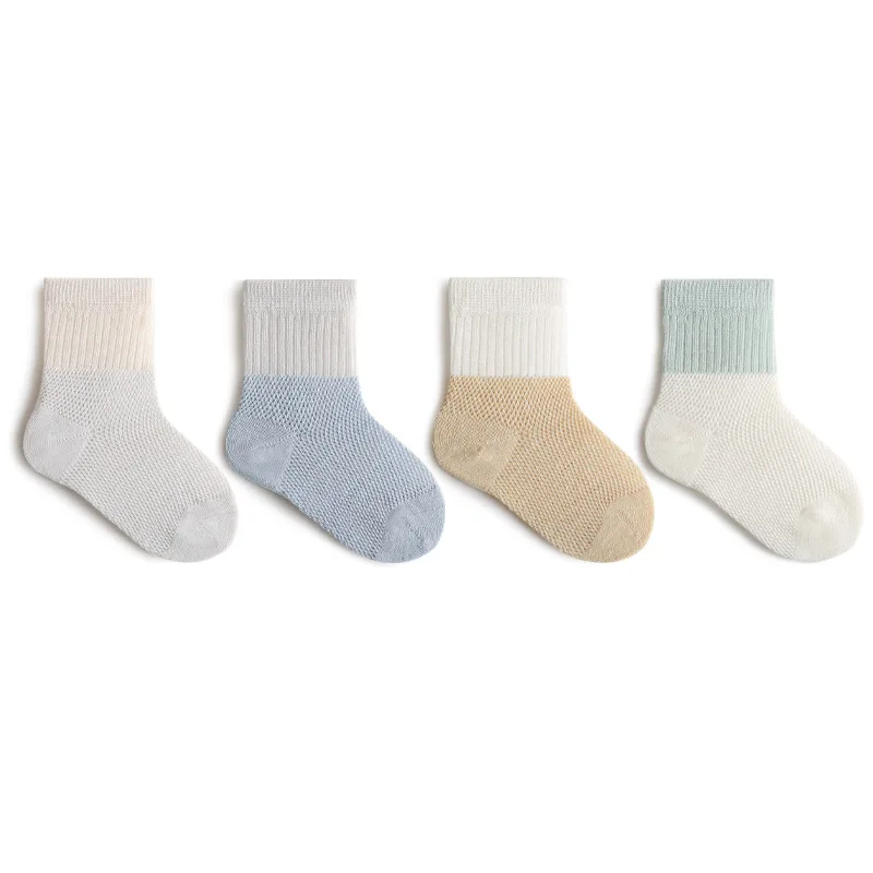 

4 Pairs/Lot Summer newborn baby socks Loose mouth boneless pure cotton baby socks Solid color mid tube socks for boys and girls