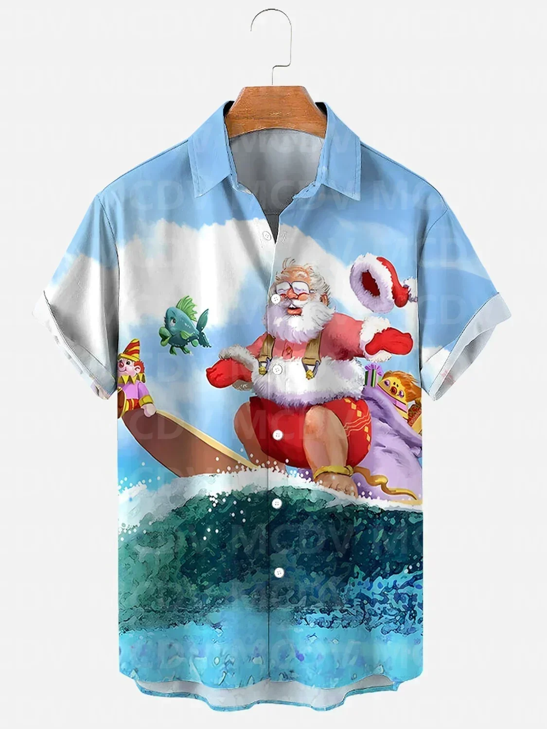 

New Xmas Surfing Beachwear Men's For Shirt Hawaii Christmas 2024 Santa Print Casual Y2k Golf Streetwea Clothes For Men Clothing