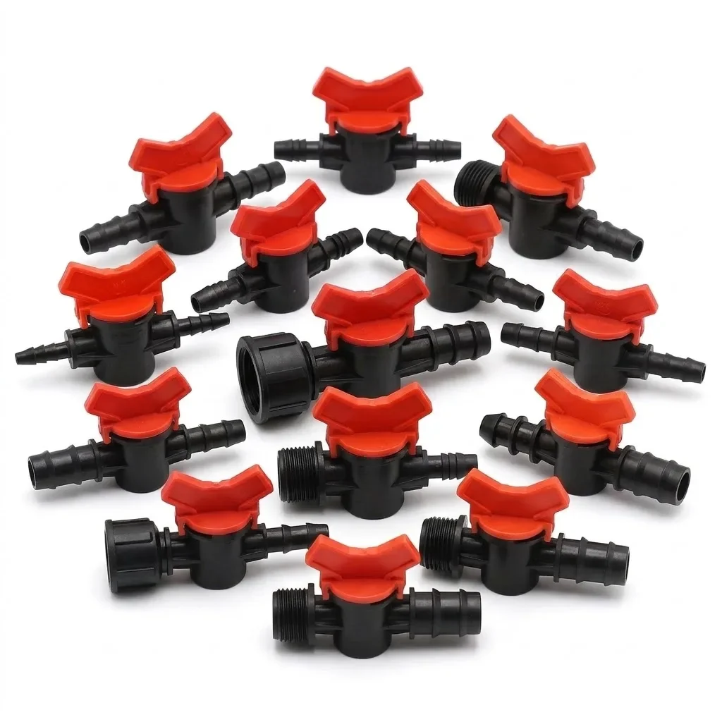 Barbed Mini Valve Garden Tap Barb Connectors 1/2 3/4 Inch Thread Drip Irrigation System Fitting 4/8/10/12/16/20/25mm Hose