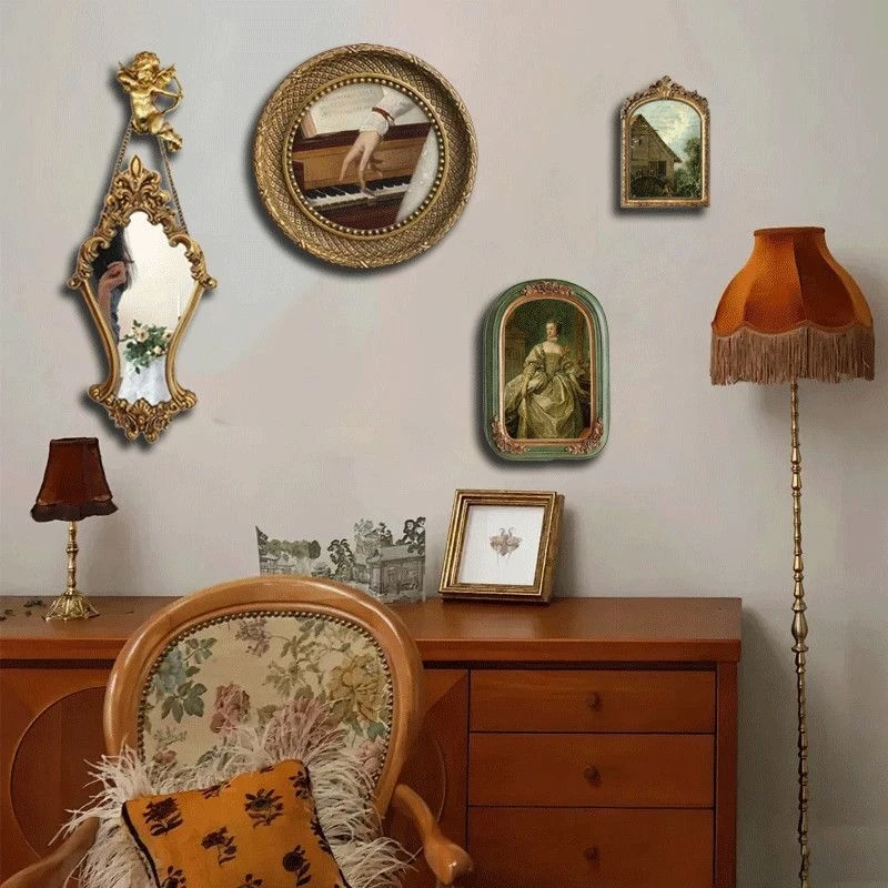 European-style vintage photo wall, photo frame wall, light luxury living room wall decoration painting, French-style resin photo
