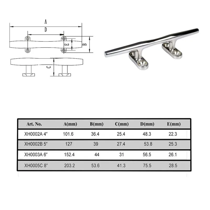 ISURE MARINE 2Pcs Stainless Steel 4/5/6/8 Inch Open Base Cleat Boat Yacht Deck Line Dock Rope