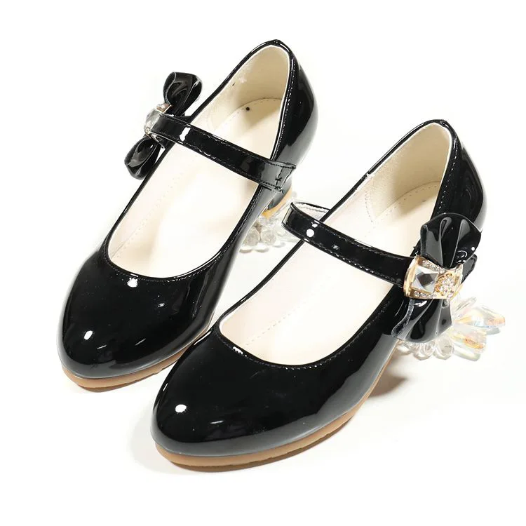 Children High Heels Girls' Shoes Formal Occasion Bridesmaid Ceremony Princess Party Crystal Bow Shoes Kids White Black Sandals