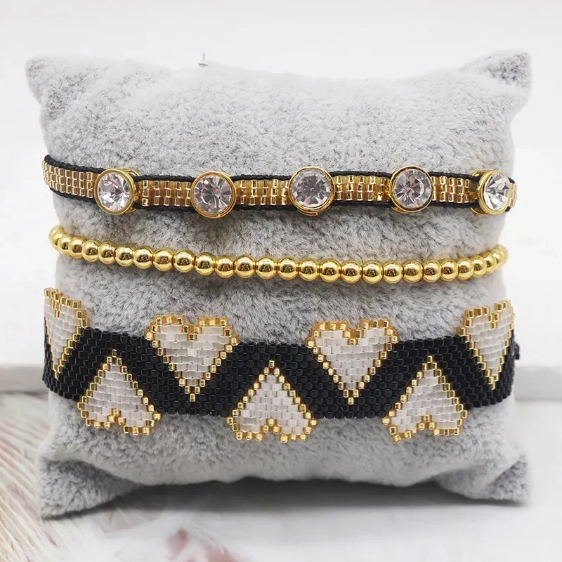ZGMXR Rice bead bracelet Heart-shaped Design Originality Hand knitting Bohemia Adjustable Fashion Simple Beaded bracelet set