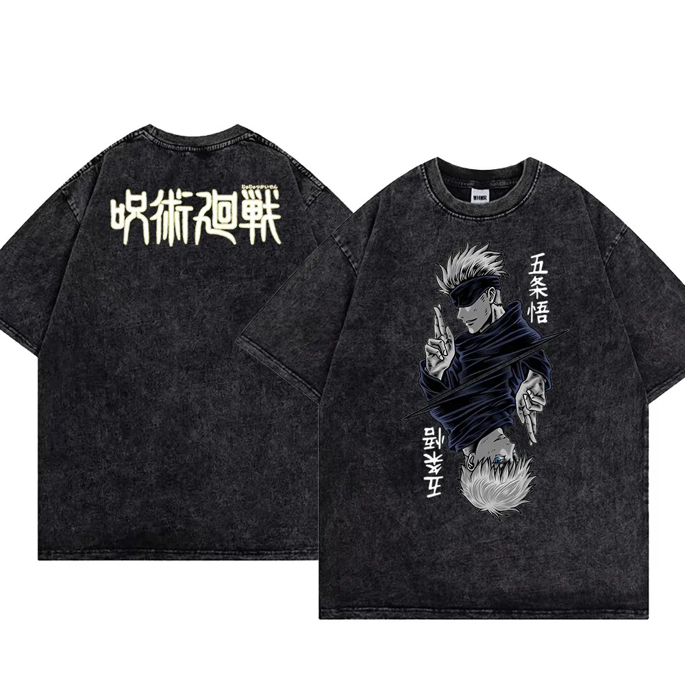

Anime Gojo Satoro Print Graphic T Shirts Man Vintage Washed Short Sleeved Tees Women's Oversized Harajuku Streetwear Y2k Clothes
