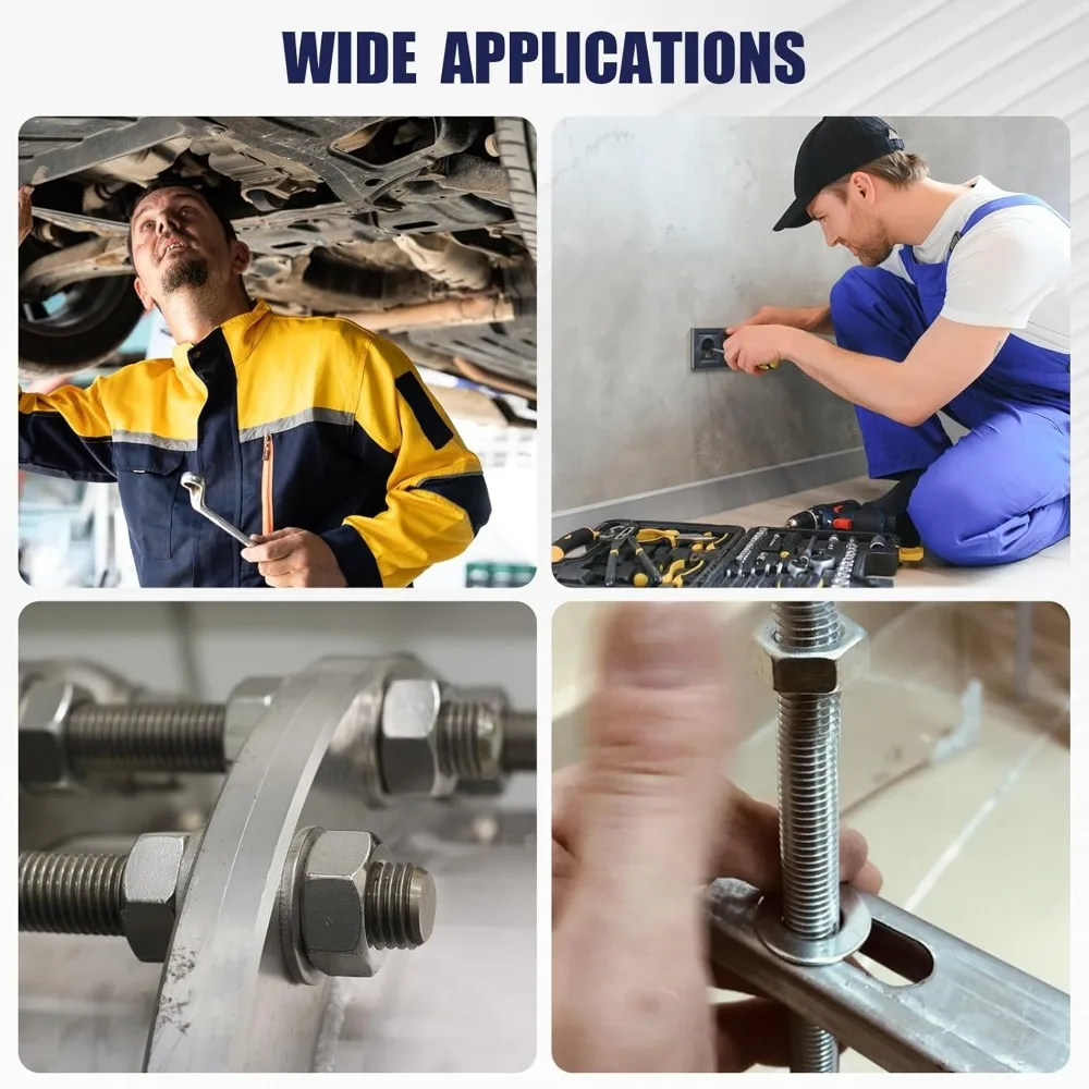 Kit de arandelas surtidas de 100 piezas Arandelas planas de metal de acero inoxidable 304 para tornillos y pernos M3-M12 Herramienta de hardware grande y pequeña