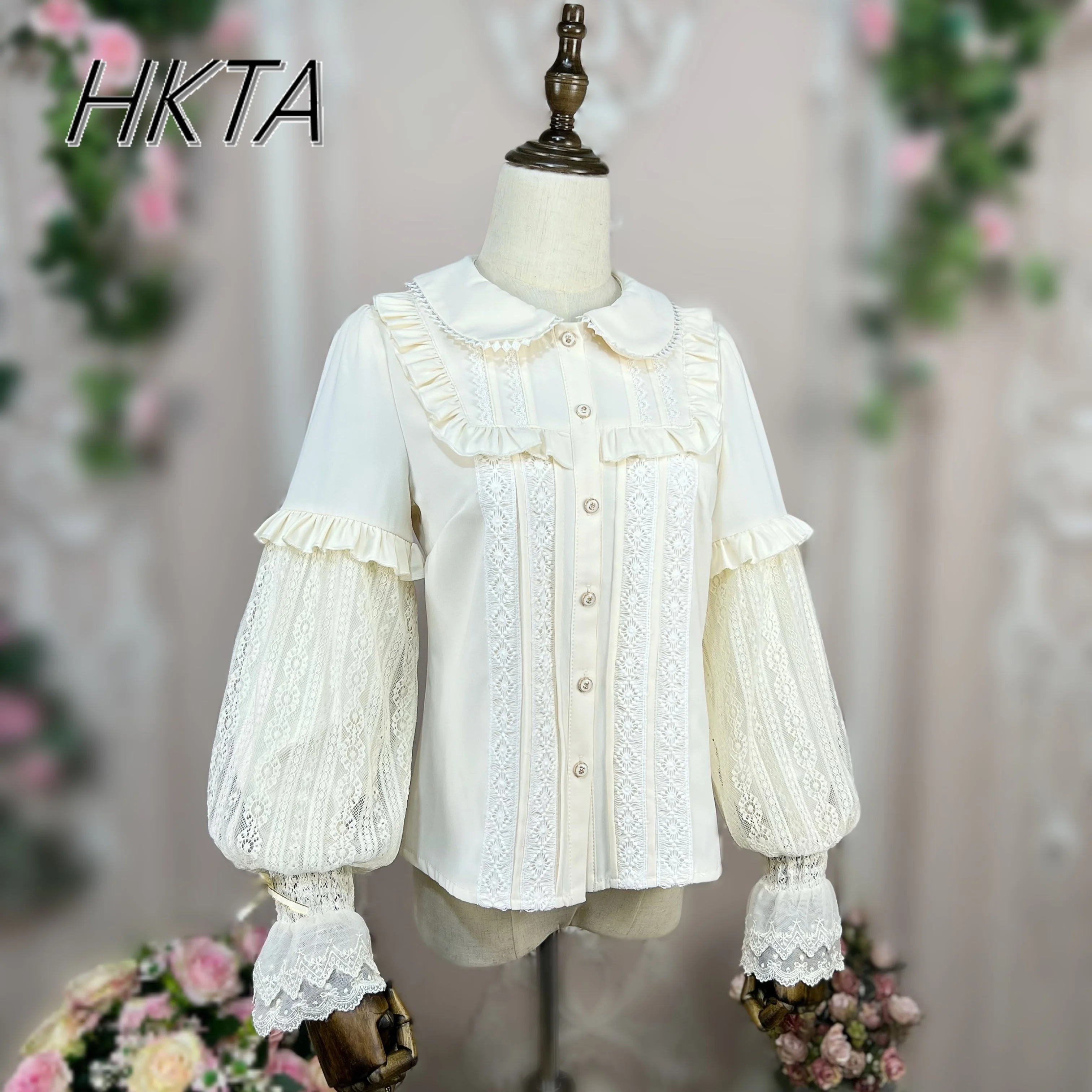 Camisas japonesas de Lolita de manga larga acampanada con cuello de muñeca, camisas Kawaii dulces, blusa para mujer, camisa blanca de encaje elegante Vintage, Tops para niñas