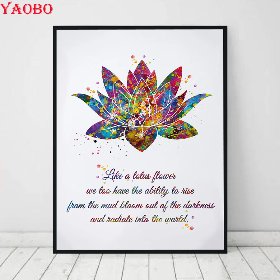 Diamond Embroidery Lotus Text Quote Poster and Print Yoga Motivational Cross Stitch Diamond Painting Full Mosaic Rhinestone