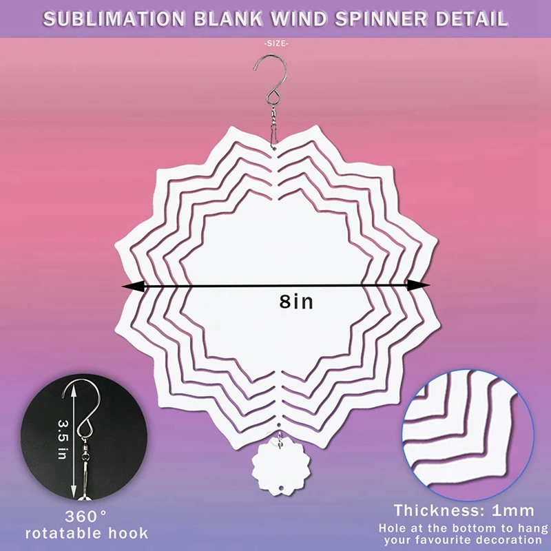 6Pcs Sublimation Wind Spinner Blanks 3D Wind Spinners Hanging Wind Spinners For Outdoor Garden Decoration D-8 Inch
