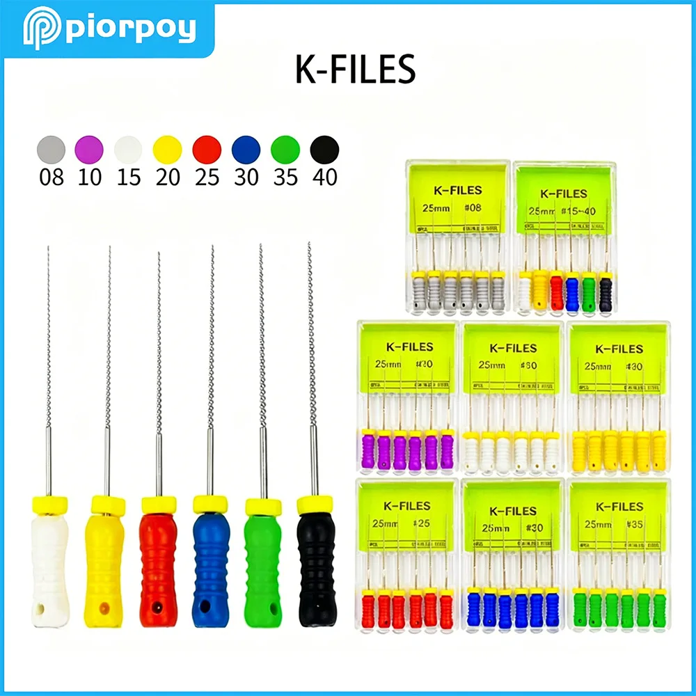 

PIORPOY 6Pcs/Box Dental Hand Use K-Files Endodontic Root Canal Files 21/25mm Stainless Steel Dentist Tools Dental Files Tools