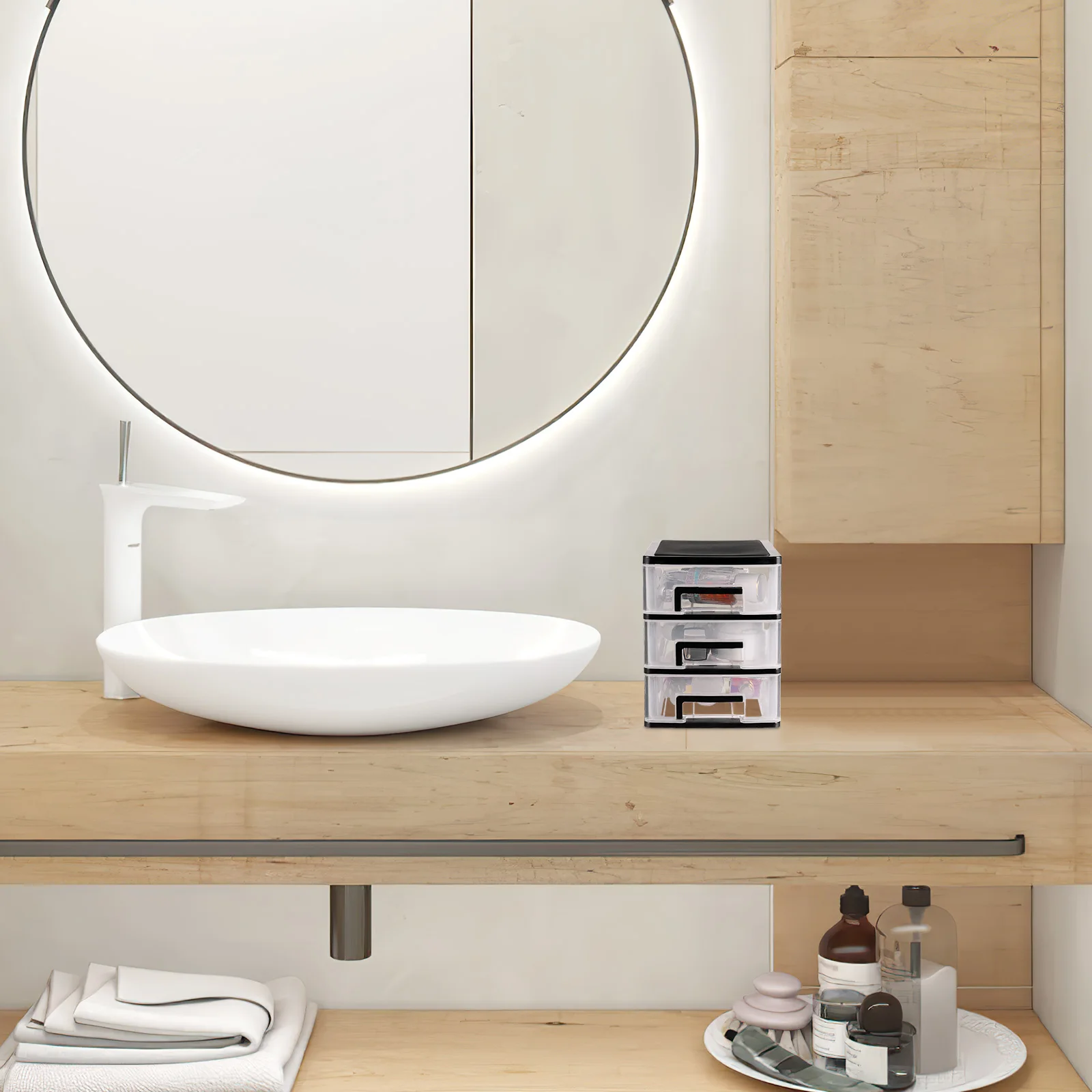 3-lagige transparente Aufbewahrungsbox für den Schreibtisch, Schublade, Kunststoff, Kosmetik-Organizer für Make-up-Pinsel, Mascara, Augenbrauenstift, Schwarz